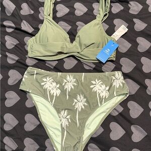Cacique Olive & White Palm Print Two-Piece Bikini